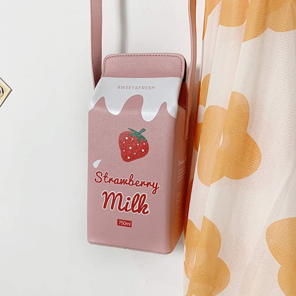 Kawaii Strawberry Milk Box Carton Purse Handbag